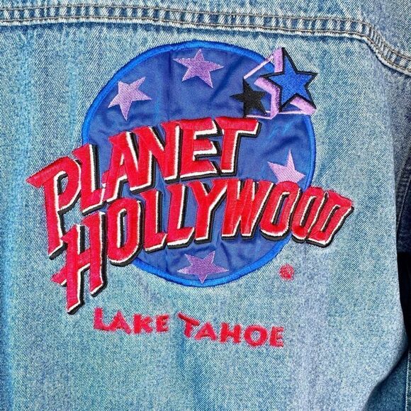 Vintage Planet Hollywood Lake Tahoe Trucker Jacket Men's Size M Jean Denim Coat - Picture 9 of 10